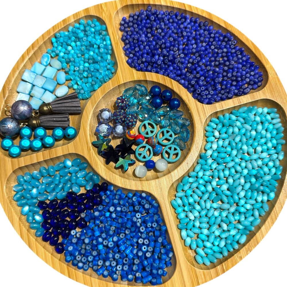 Blue Bead Lot - Glass Acrylic Resin Charms Peace Signs Stars Mixed Shapes